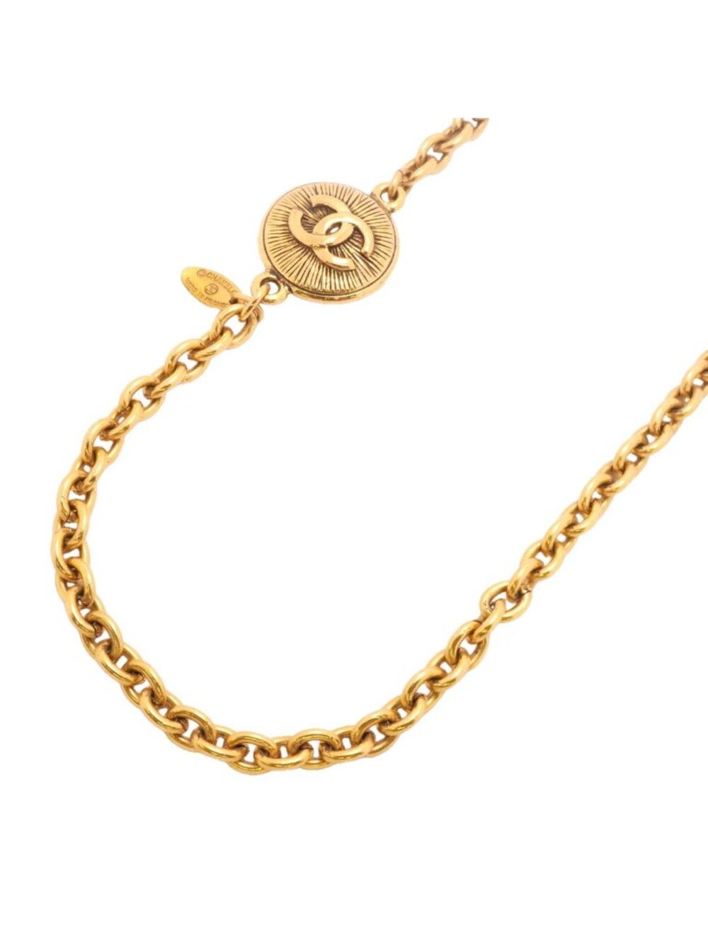 Chanel Necklace Vintage CC Logo Round Circle Gold Plated